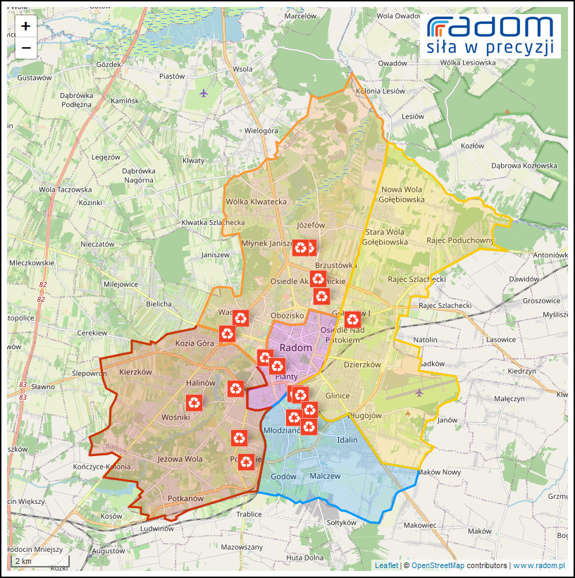 mapa lokalizacji pojemników na zużyty sprzęt elektryczny i elektroniczny
